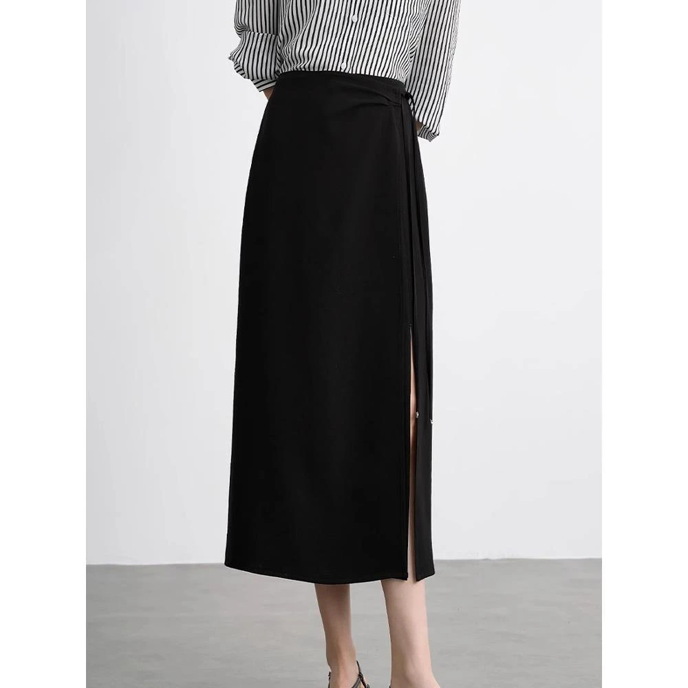 伊芙家纯原高包容度围裹设计感显瘦职场中长半裙2025夏新款茶歇裙