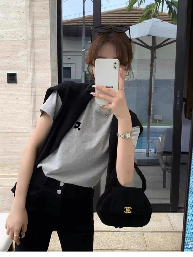 程程甄选  韩系小众设计师款叹号密鲁棉正肩简约百搭T恤8208