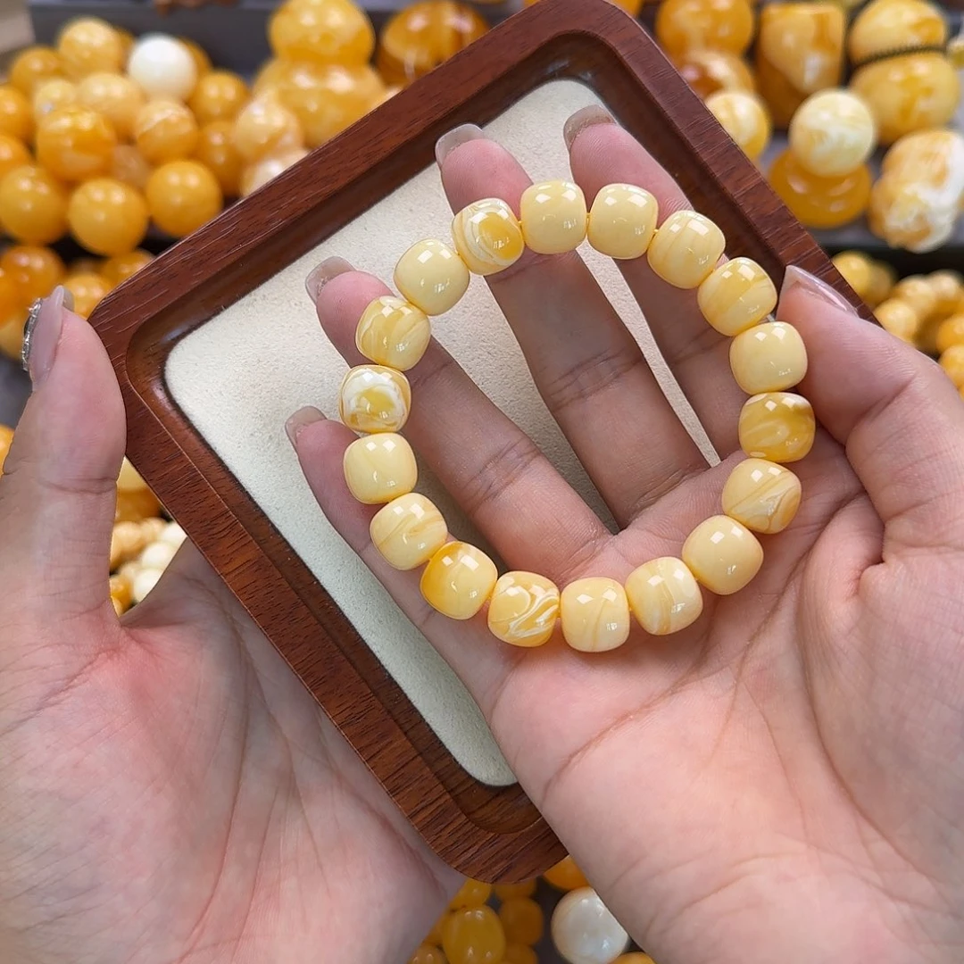 蜜蜡未镶嵌珠宝奇石同料13mm粉拉丝