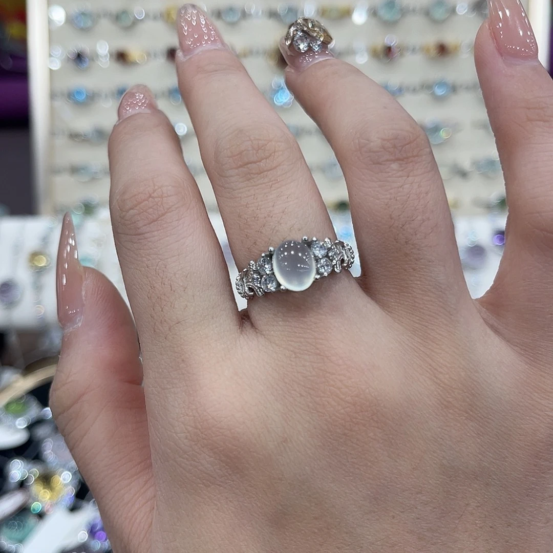 蛇纹石玉银S925镶嵌戒指