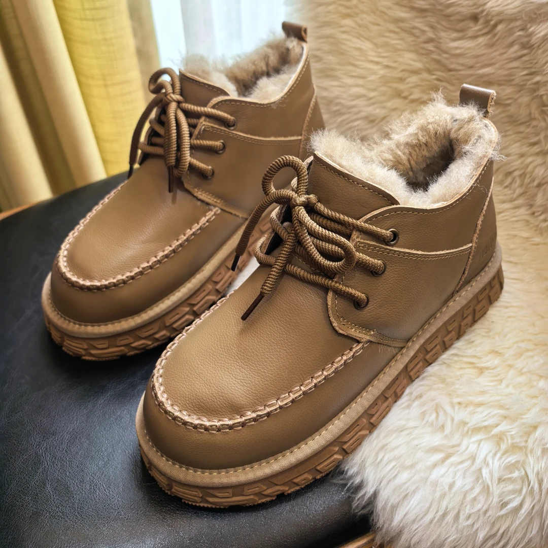 牛皮+羊皮毛一体雪地靴男女情侣款加厚马丁靴皮面保暖大棉鞋5899