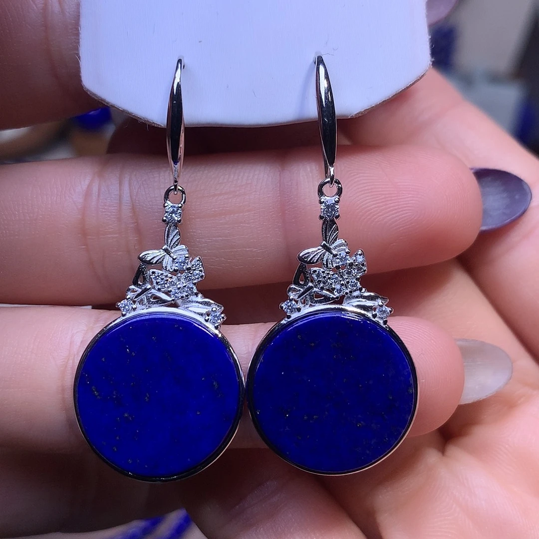 青金石银S925镶嵌耳饰19.6m