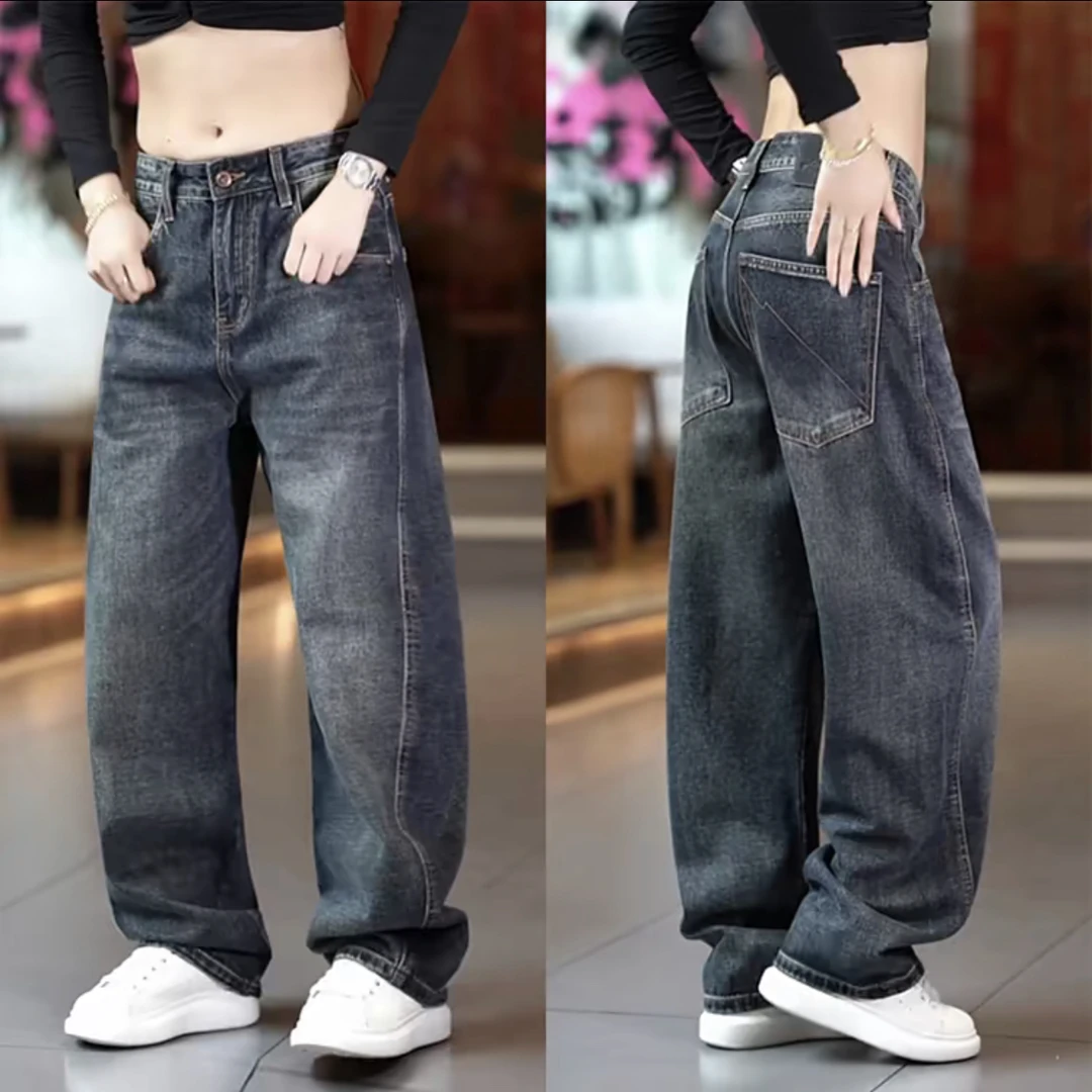 水洗复古牛仔裤男款时尚潮流宽松阔腿休闲裤秋冬季新款帅气弯刀裤