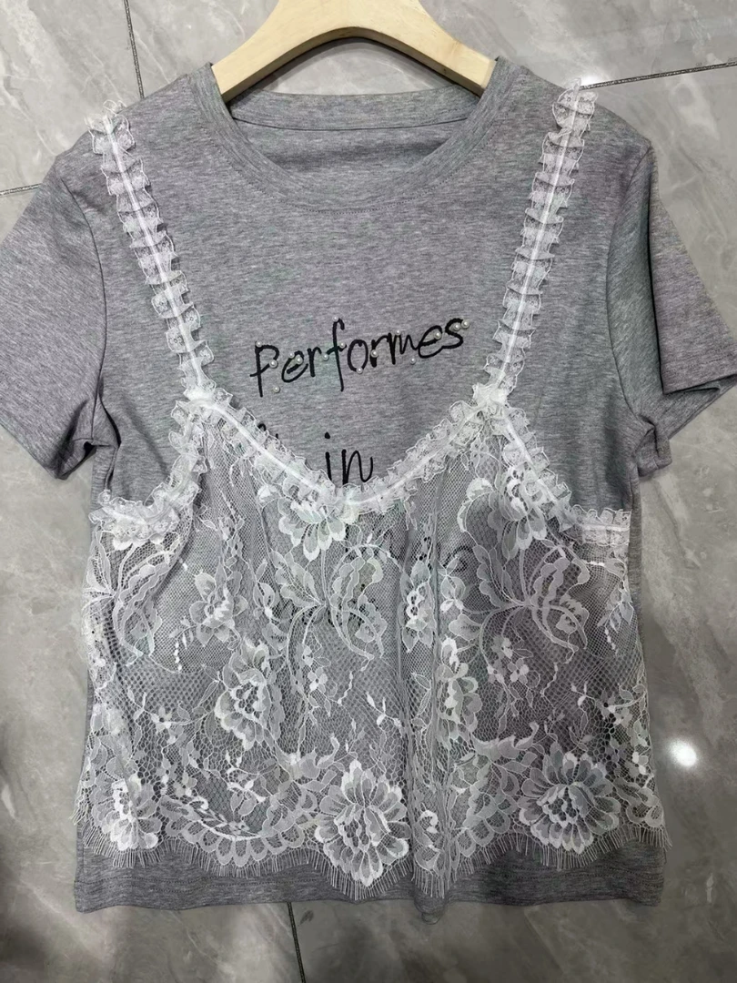 蕾丝吊带T恤韩系夏季潮流设计师