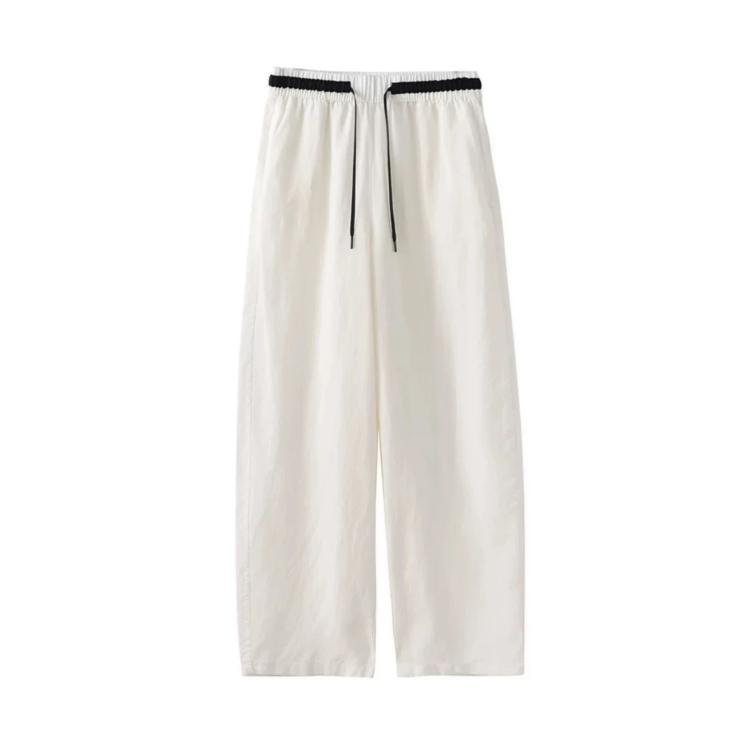 2025夏季薄款大码弯刀香蕉白色宽松九分阔腿奶奶休闲裤气质显瘦女