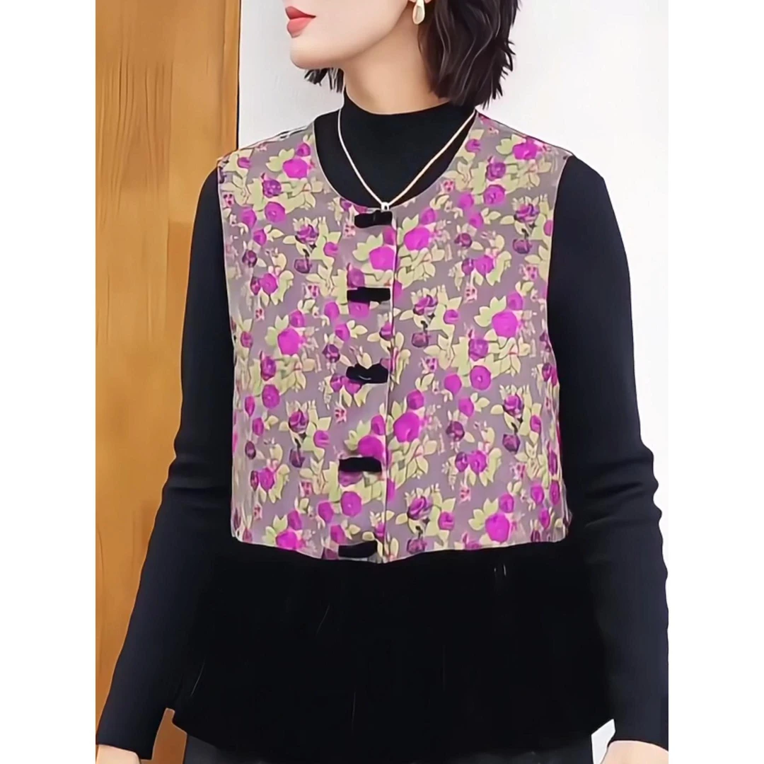 2025早秋新款新中式国风盘扣马甲女复古提花无袖坎肩背心外搭上衣