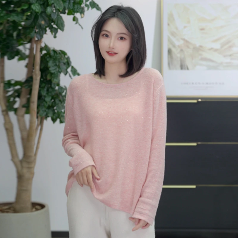 【冰感桑蚕丝】透气星空点子纱羊绒防晒衫空调衫女针织衫240973