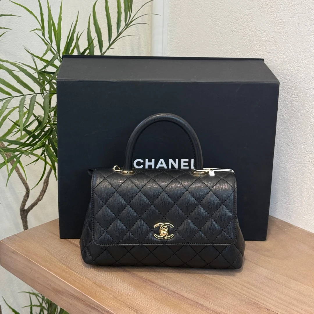99新 Chanel/香奈儿 cocohandle黑金鱼子酱芯片单肩斜挎包(EXUJ)