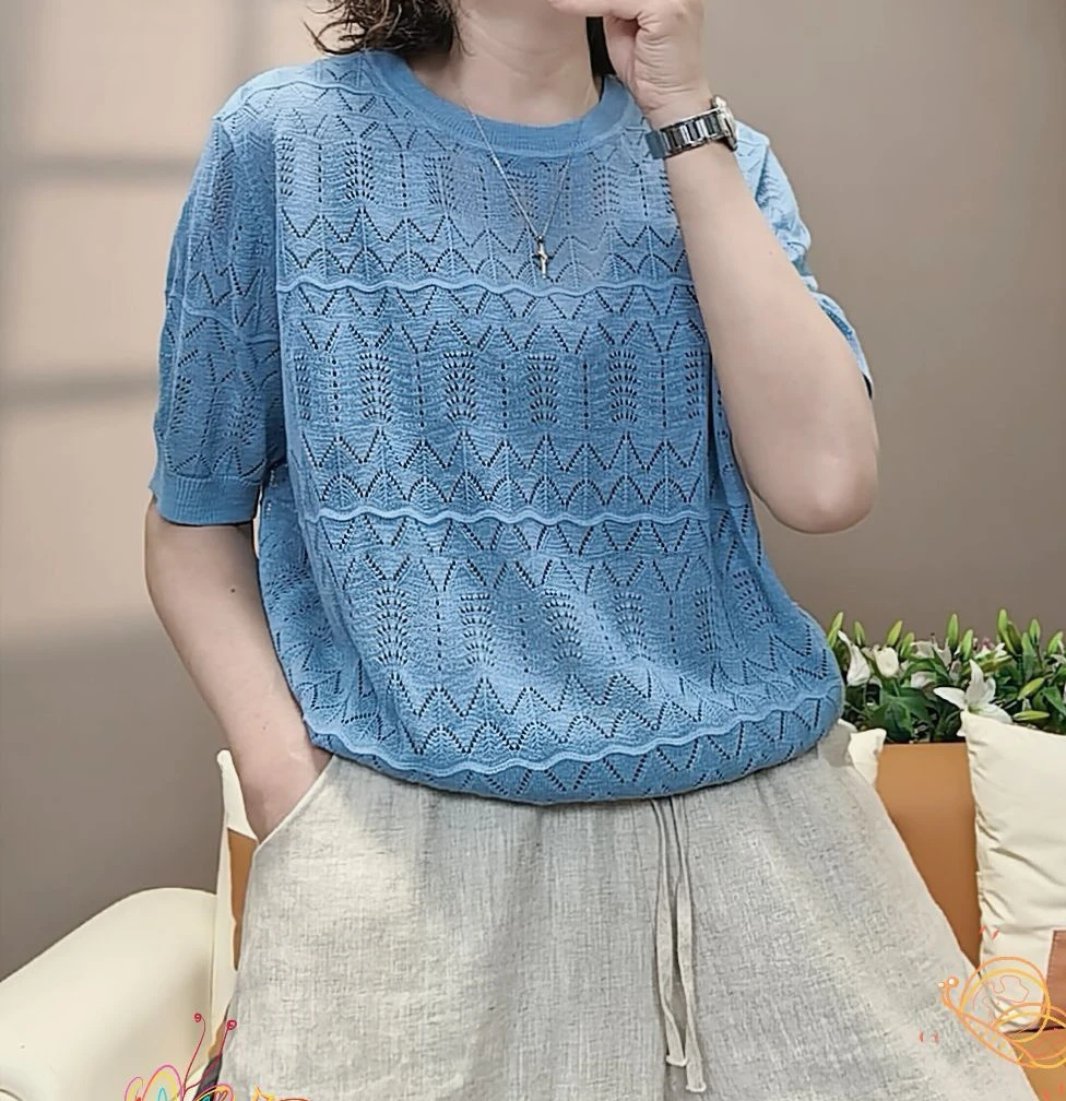 AIXINRUI胖mm大码 2588 时尚休闲洋气百搭宽松棉麻针织套头衫春游