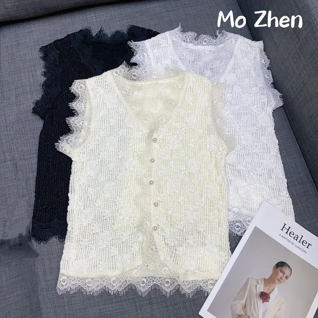 【墨臻精选】法式ins风背心蕾丝无袖韩版气质通勤镂空背心 3027