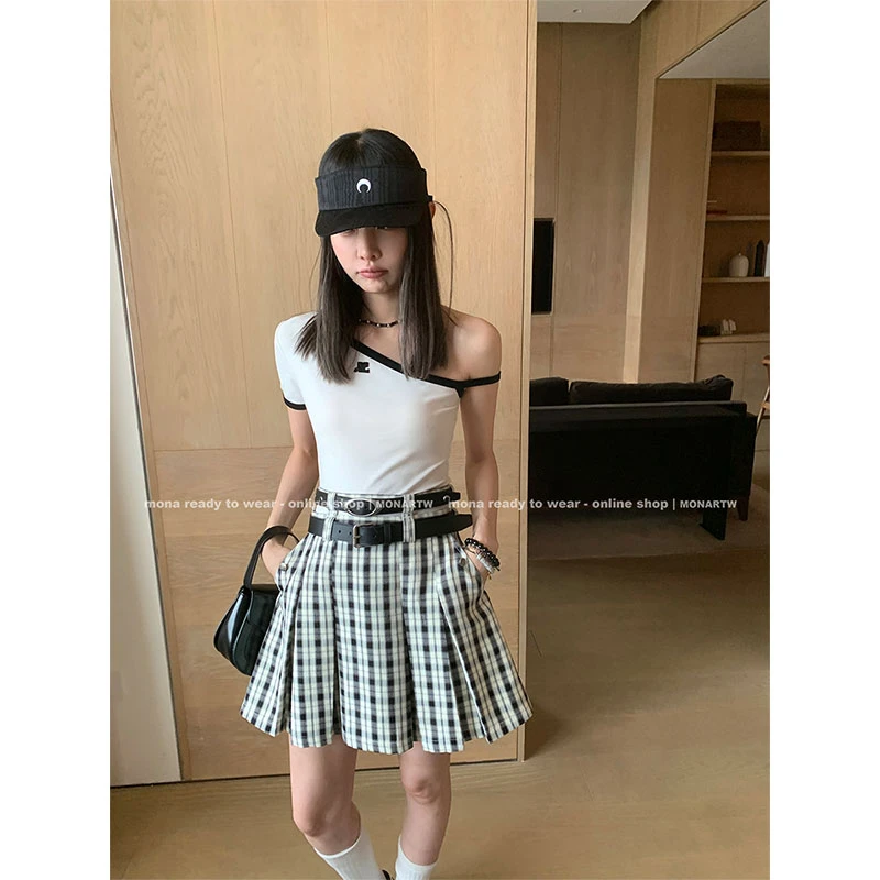 【MONA折扣款】MONA格纹西装外套半裙休闲裤套装 OA345676