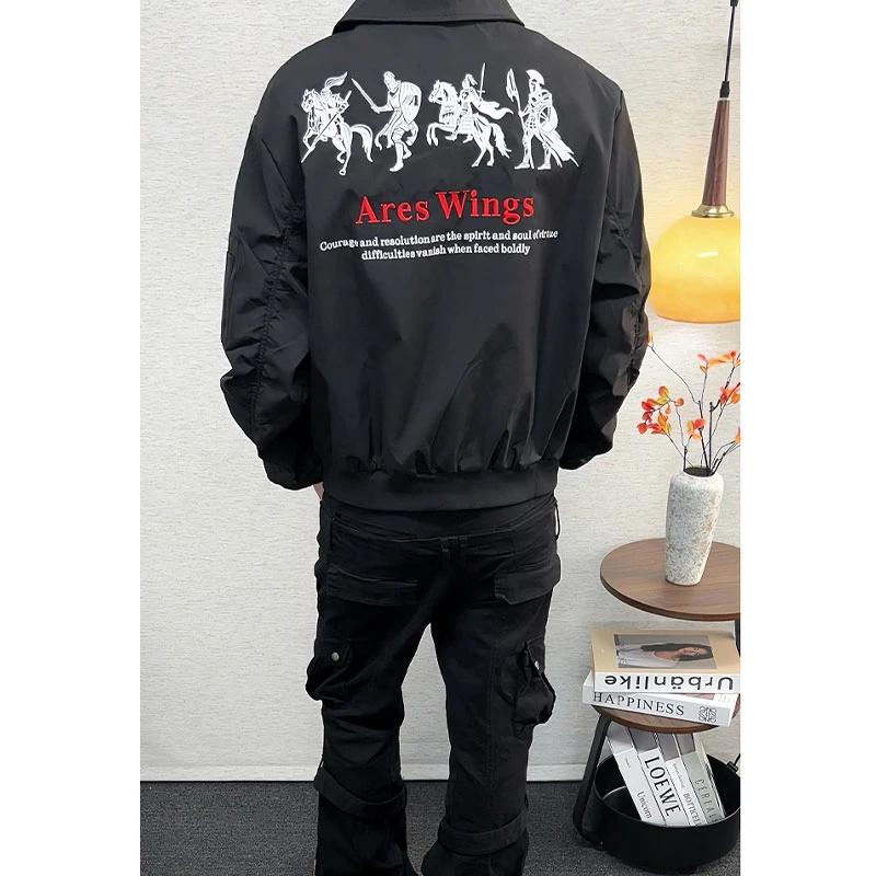 斯巴达战马刺绣飞行员夹克男早秋ootd穿搭美式复古短款棒球服外套
