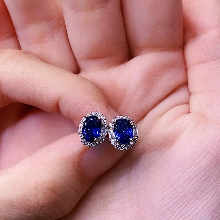 银S925镶嵌蓝宝石耳饰