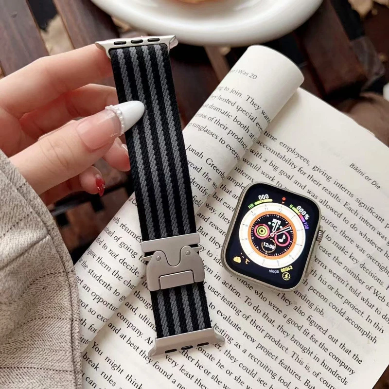 降落伞扣条纹尼龙适用于苹果手表iWatchS10表带applewatch98765SE