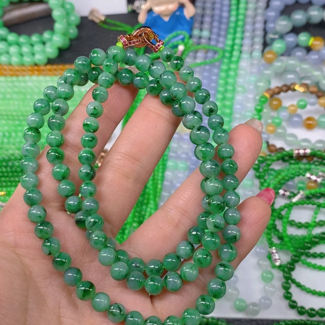 颈饰未镶嵌翡翠缅甸天然翡翠飘绿花塔链6.3，6.8