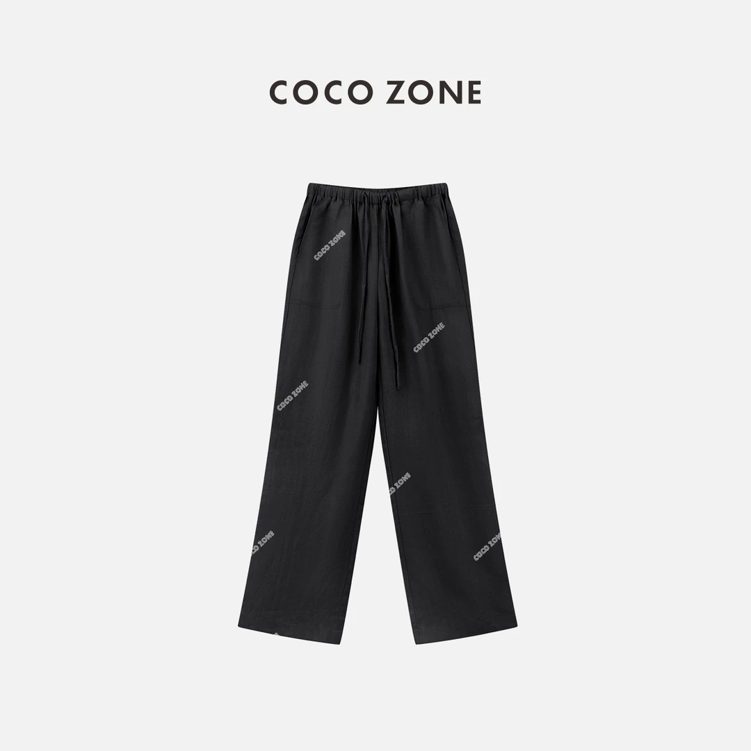 COCO ZONE 刘一一"赛尔裤"莱塞尔亚麻松紧腰抽绳直筒裤 CC2B0491