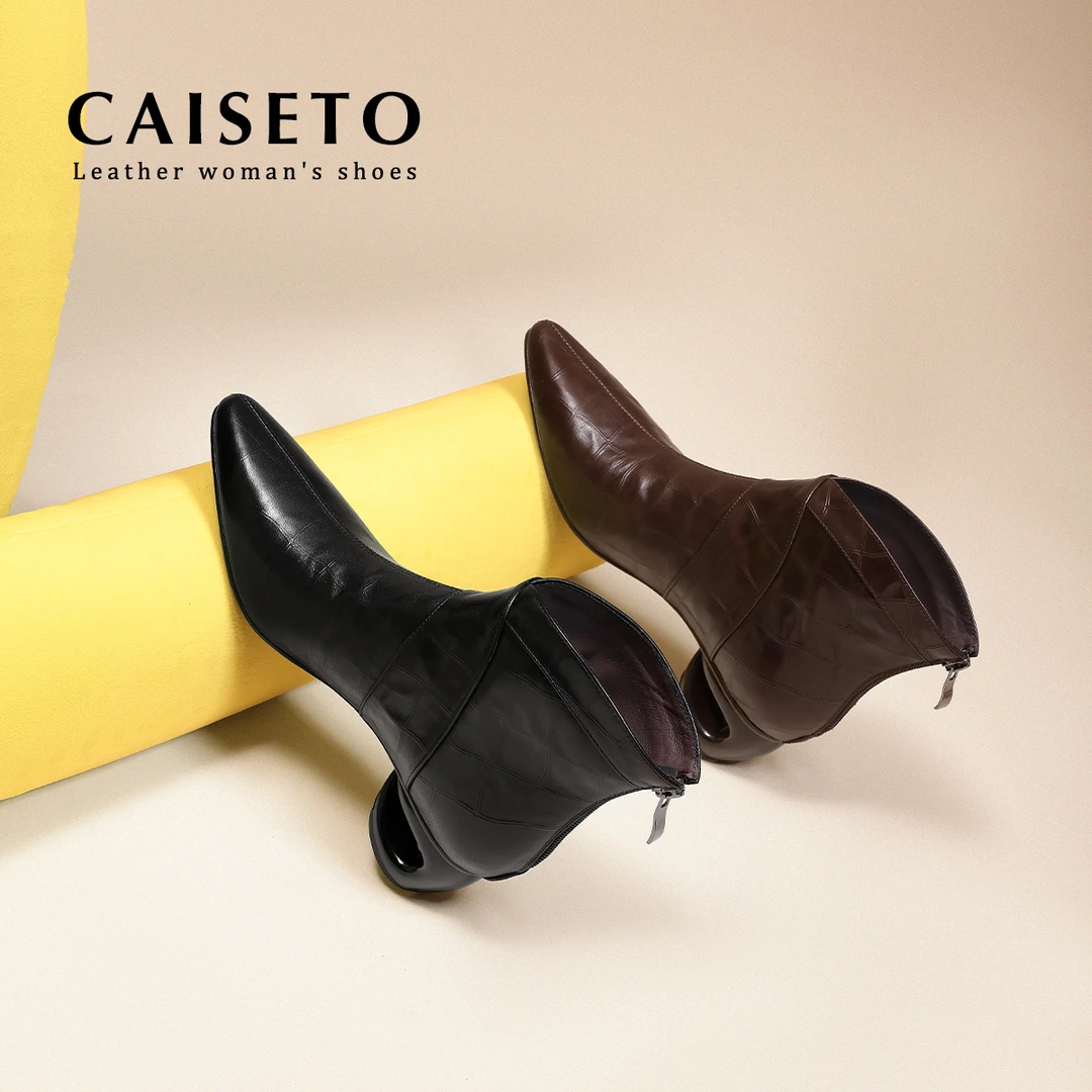 头层牛皮/4公分 2024秋冬菱纹格百搭真皮粗跟尖头英伦风24X317