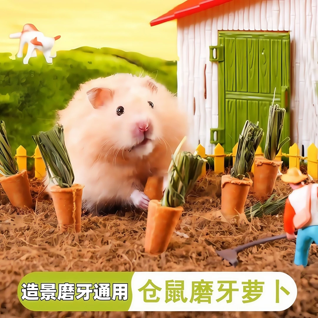 金丝熊仓鼠磨牙神器胡萝卜兔子豚鼠龙猫草饼磨牙棒可食用造景用品