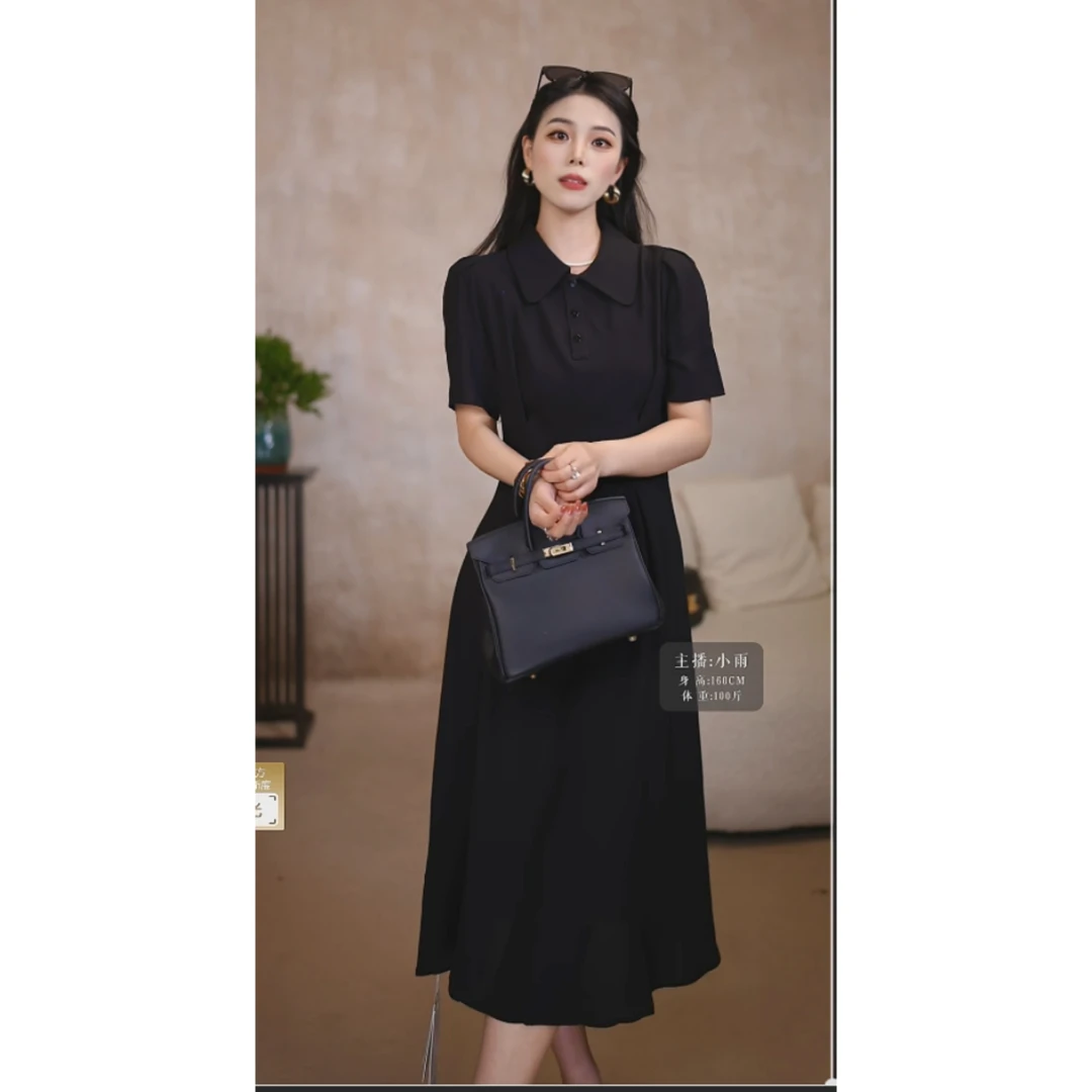 【朦胧瑰丽】30姆米桑蚕丝层乔绉翻领通勤气质女士连衣裙LG993