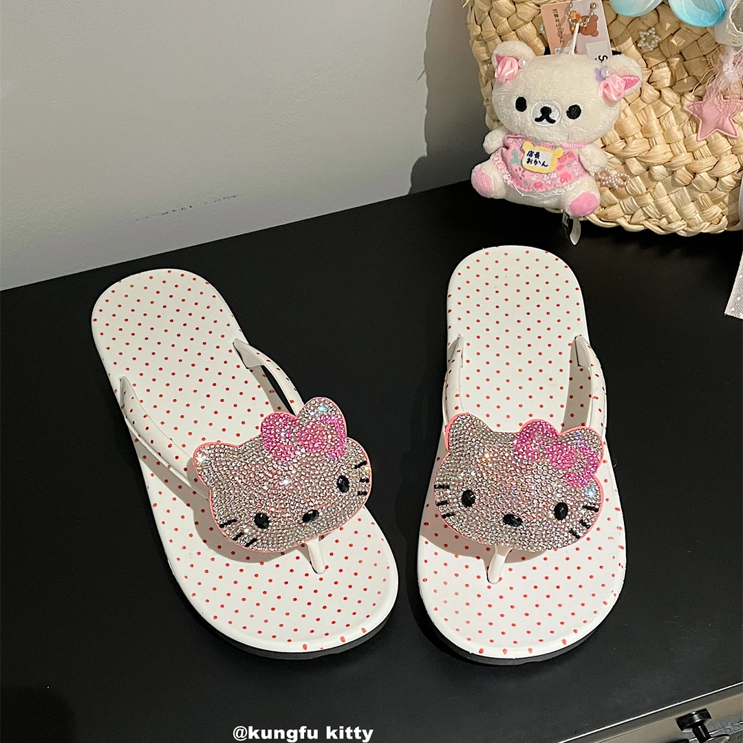 功夫Kitty~可爱Kitty猫人字拖女夏新款外穿厚底防滑沙滩夹脚拖鞋