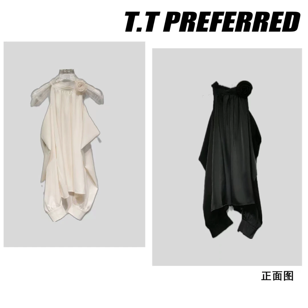 【T.T】2024新款小众别致露肩长袖名媛气质衬衣C-01