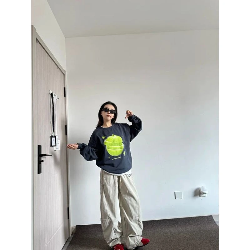 美式复古宽松高街长袖上衣女2025新款爆款秋季无帽小众设计感卫衣
