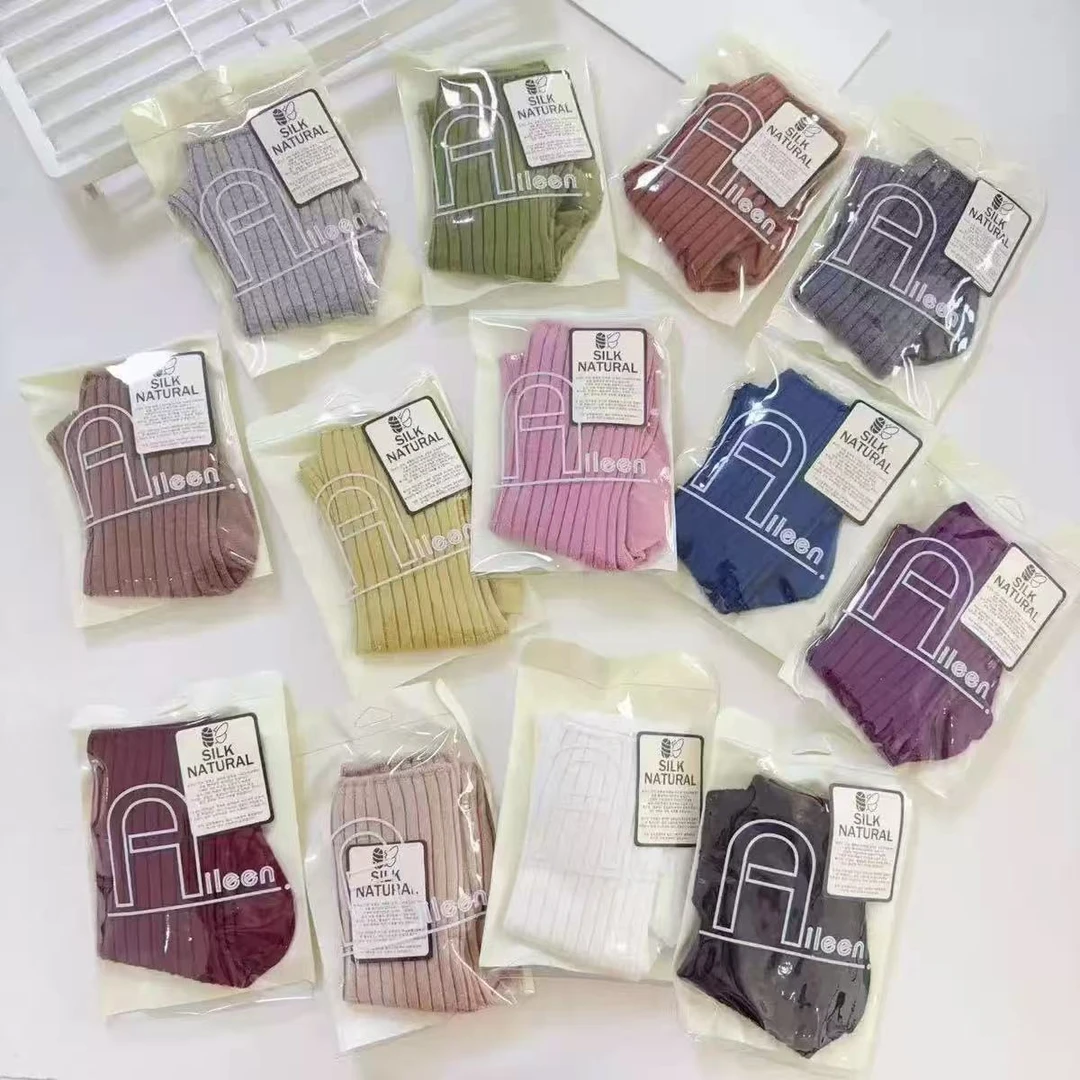 韩国东大门AILEEN秋季桑蚕丝中筒袜柔软细腻莫兰迪色坑条纹堆堆袜