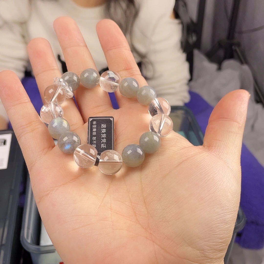 水晶手串银S925镀金镶嵌