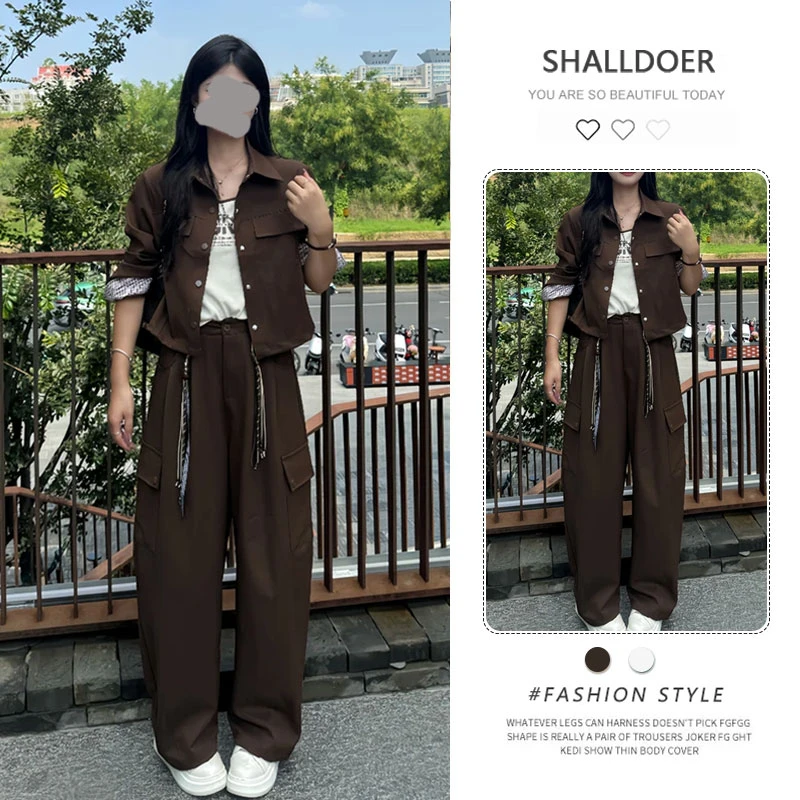 美式复古高级感套装女2025春秋新款翻领外套吊带背心阔腿裤三件套