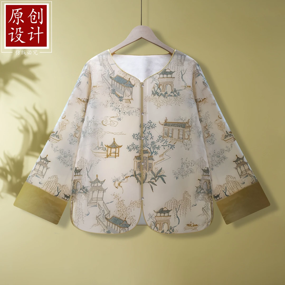 T-128-12新中式国风印花盘扣上衣外套