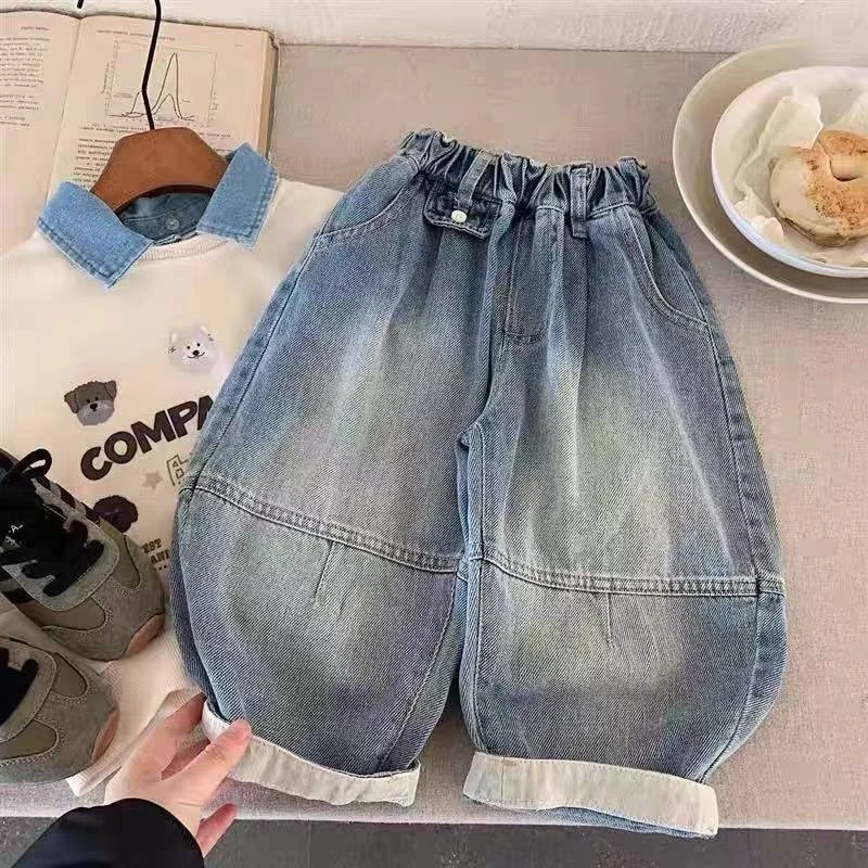 2025春季新款宽松长裤子休闲男童牛仔裤韩版小童超软爆款水洗洋气