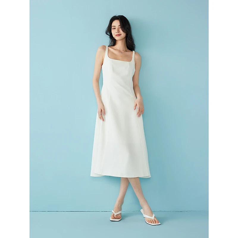 初棉【天鹅之梦】优雅百搭轻奢吊带连衣裙352616005