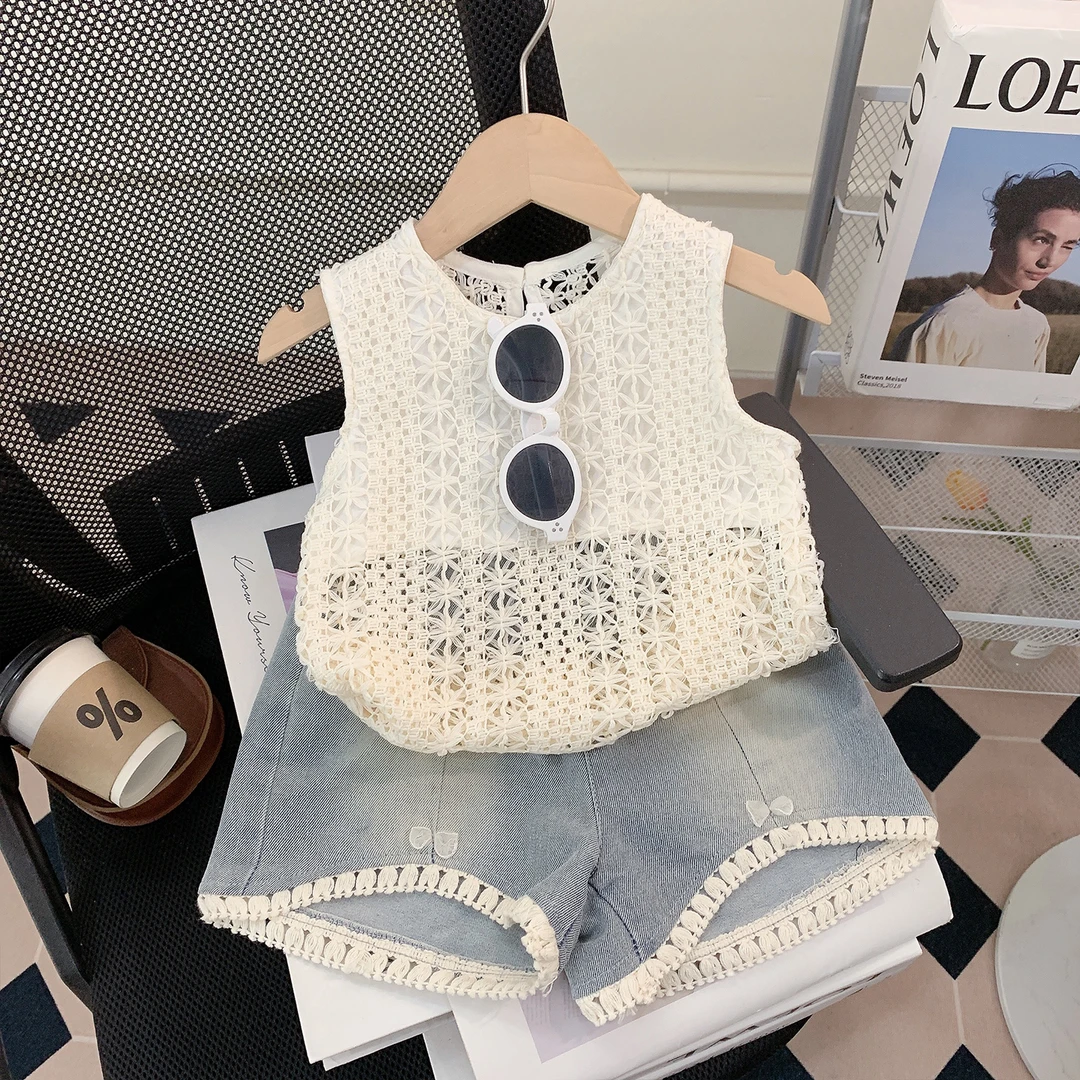 【米家原创】女童夏季套装2025新款洋气儿童薄款无袖上衣短裤两件套