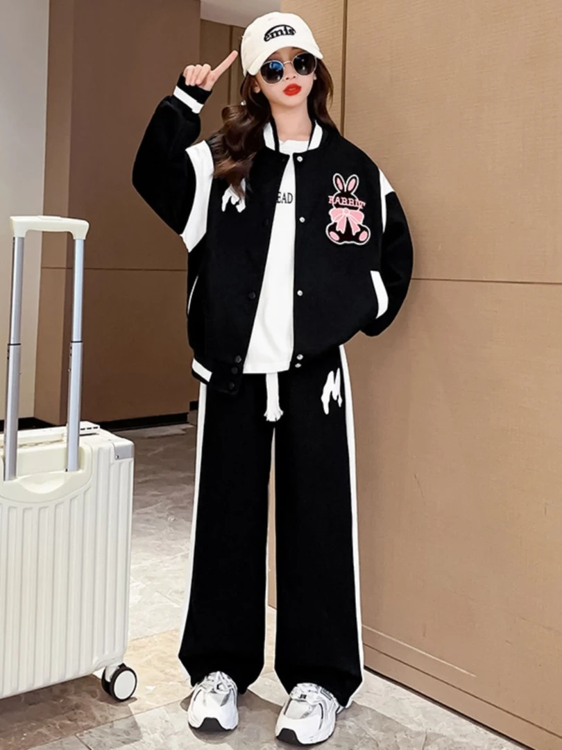 2025春秋款女童棒球服套装洋气女孩宽松运动潮流休闲中大童两件套