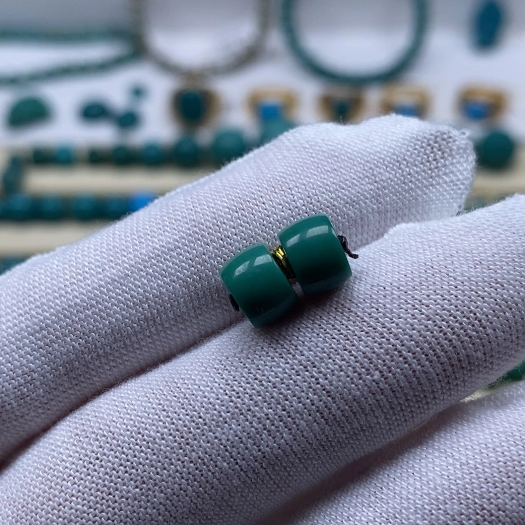 绿松石未镶嵌珠宝奇石直切对珠7mm