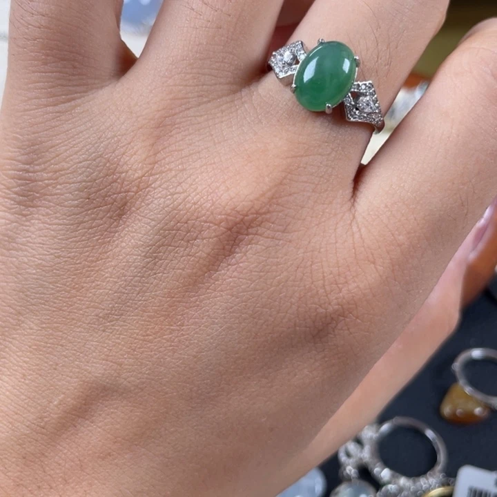 翡翠戒指银S925镶嵌戒指