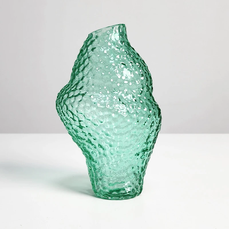 【高20cm】摩瑟家居【水绿色牛角面包】HCDF花瓶摆件玻璃花盆