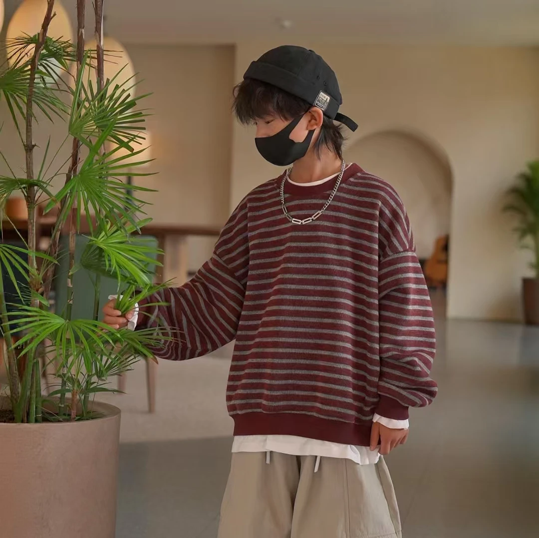 刘刘妈&亲子装秋冬卫衣宽松韩版童装假两件百搭条纹时尚上衣