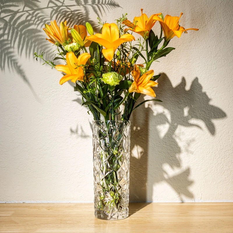 冰纹直筒钻石花瓶餐桌百搭水晶玻璃厚重玫瑰厚实居家客厅卧室鲜花