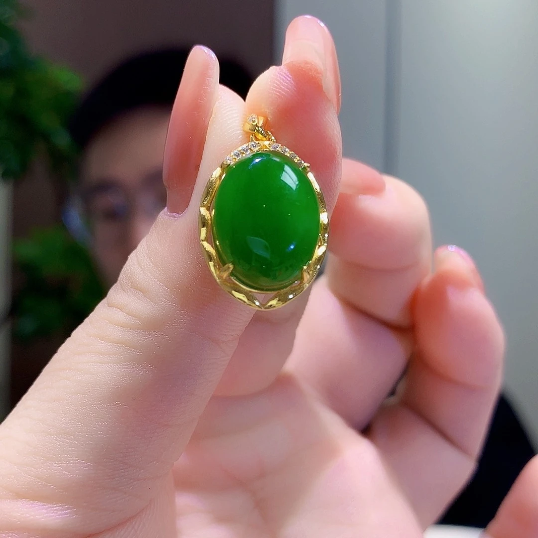 和田玉（碧玉）银S925镀金镶嵌颈饰