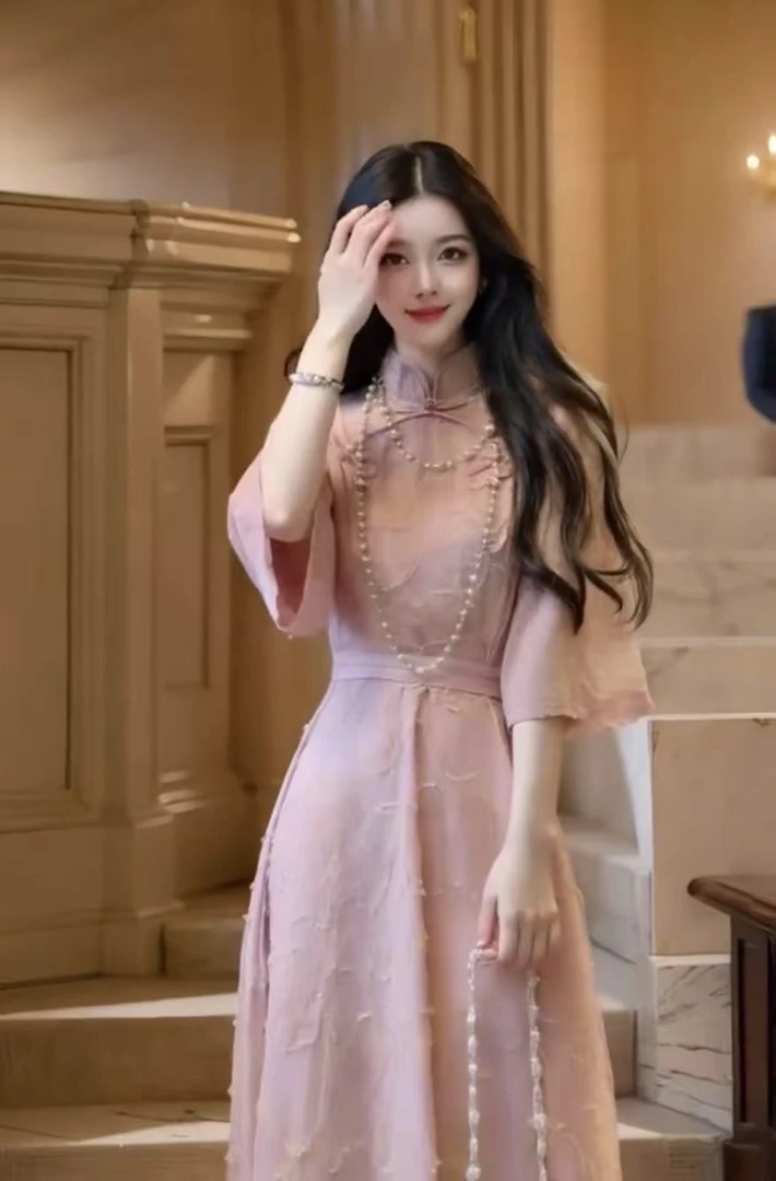 法式温柔复古改良旗袍夏季连衣裙少女日常款系带收腰显瘦气质长裙