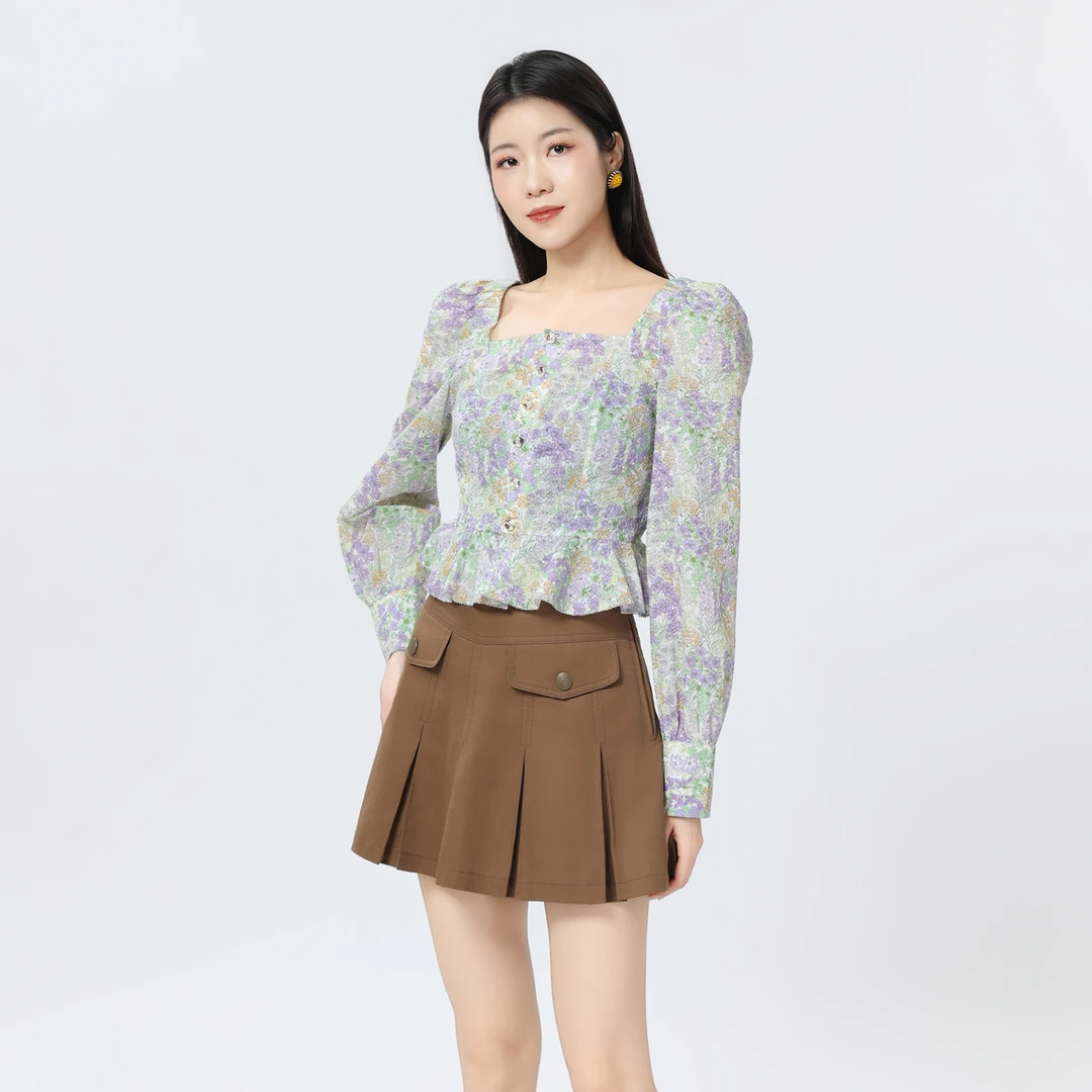 AMASS/阿玛施新款气质衬衫显瘦时尚复古法式长袖短款上衣女小众