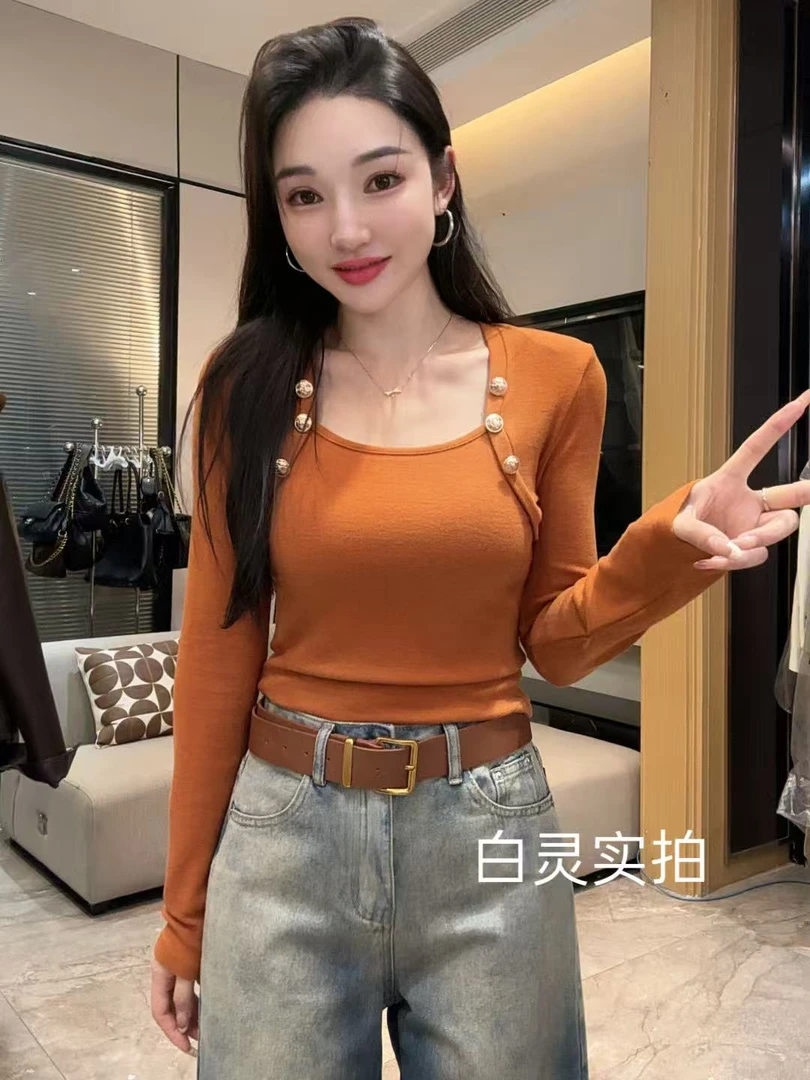 2025秋冬【磨毛加绒】打底衫新款韩版设计感小众T恤女修身显瘦上衣