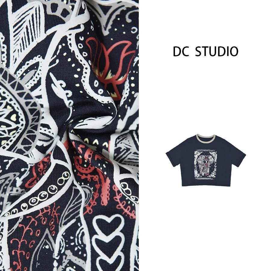 SLB-DC STUDIO【版纳风情】2025新款夏装复古宽松印花街头时尚圆领T