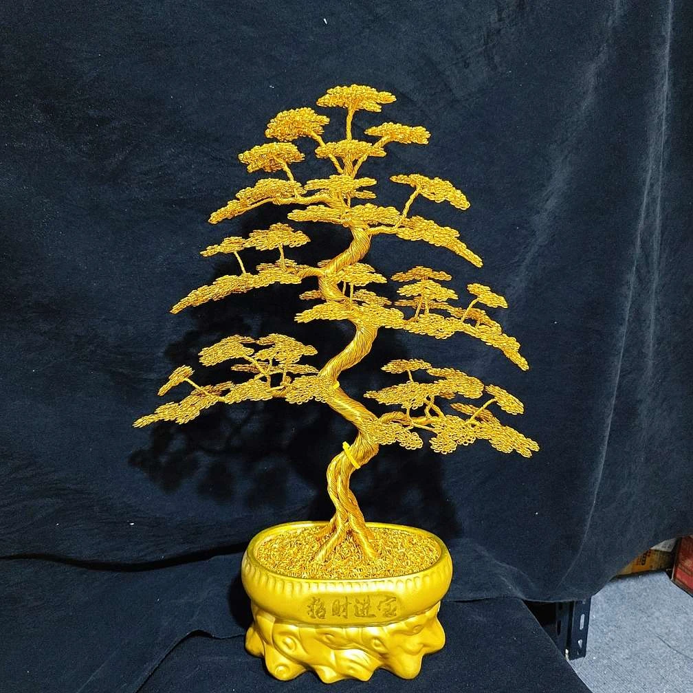 高50厘米铝丝手工发财树居家摆件桌面金钱摇钱树摆件开业乔迁礼物