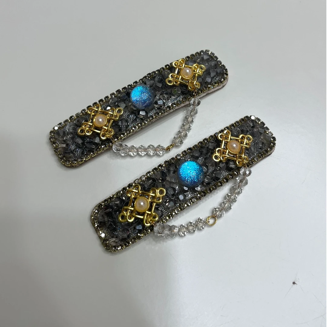 【金珂妮】窄版·闪闪灰流苏发夹（灰色金边）