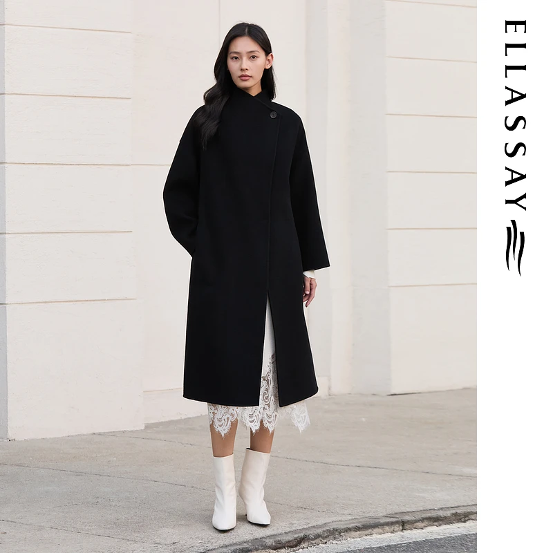 ELLASSAY歌力思2025秋冬新款直身廓形长款毛呢大衣女EWE363D03000