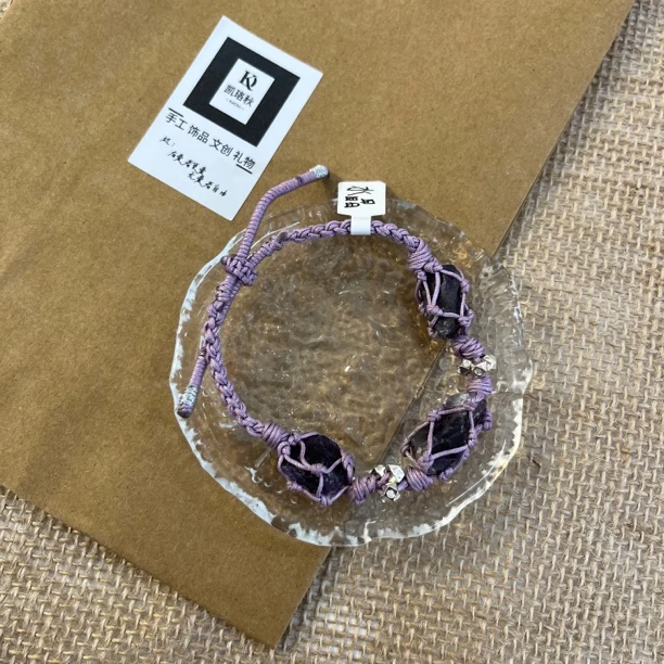 合金布艺手链 手工编织手绳原石水晶可定制