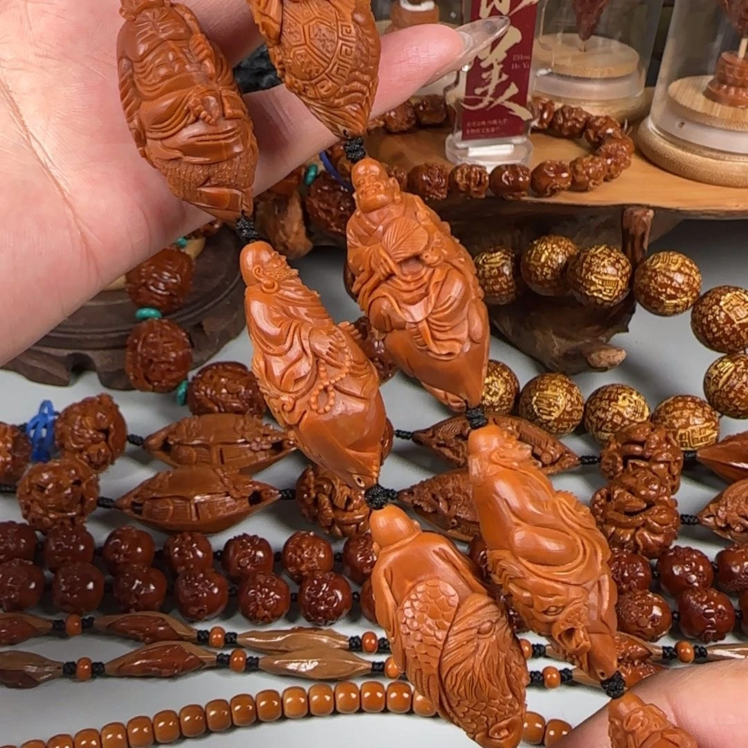 手串/手链橄榄核宽2.0鸡血红水晶核骑兽十八罗汉长串