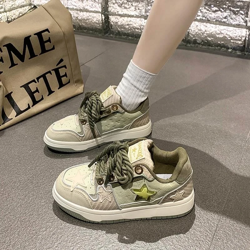 西湖龙井星星鞋板鞋国潮2025新款茶设计百搭男鞋女情侣低帮厚底潮